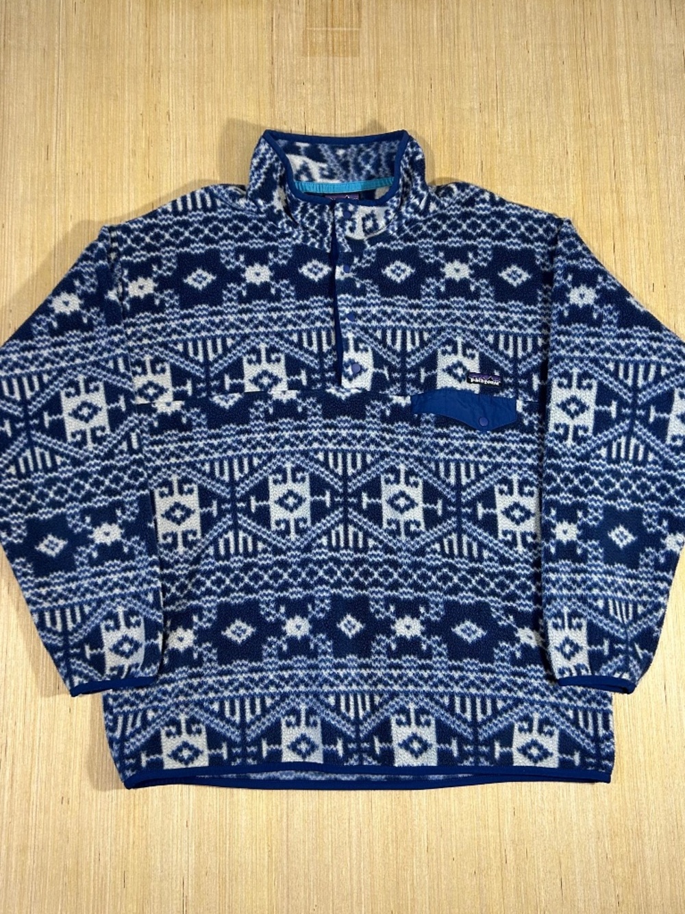 Vintage Patagonia Synchilla Snap-T Fleece Mens Sz XL Snowflake Navy Blue